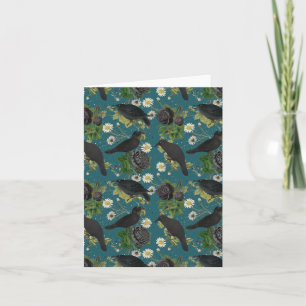 Carte Corbeaux gothiques et roses noires sur fond sarcel