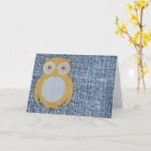 Carte Corduroy Owl sur Denim (Fleur jaune)