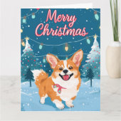 Carte Corgi à Noël de neige (Devant)