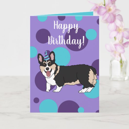 Carte Corgi Anniversaire (Orchidée)