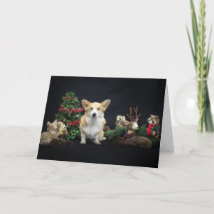 Carte Corgi avec amis de la forêt de Noël