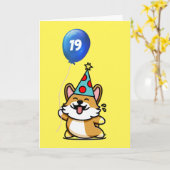 Carte Corgi bleu et jaune 19e anniversaire (Fleur jaune)