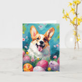 Carte Corgi Bonne Pâques (Fleur jaune)