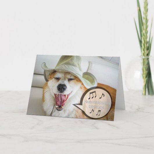 Carte Corgi chantant un joyeux anniversaire (Devant)