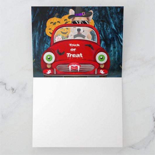 Carte Corgi Chien Conduite voiture effrayant Halloween (Intérieur)