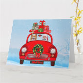 Carte Corgi Chien En Voiture Avec Le Père Noël (Fleur jaune)