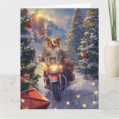 Carte Corgi Chien équitation Moto Noël (Devant)