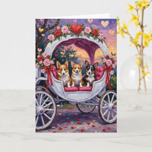 Carte Corgi Chien Saint-Valentin  (Fleur jaune)
