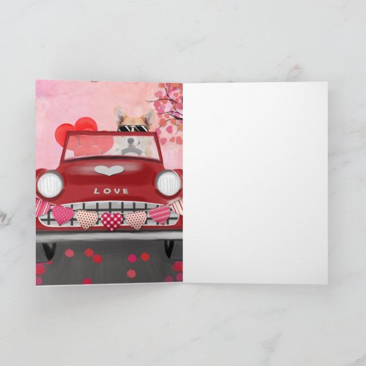 Carte Corgi Chien voiture avec les coeurs Valentine's (Intérieur)