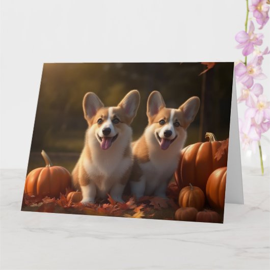 Carte Corgi chiot Automne Delight Pumpkin (Orchidée)