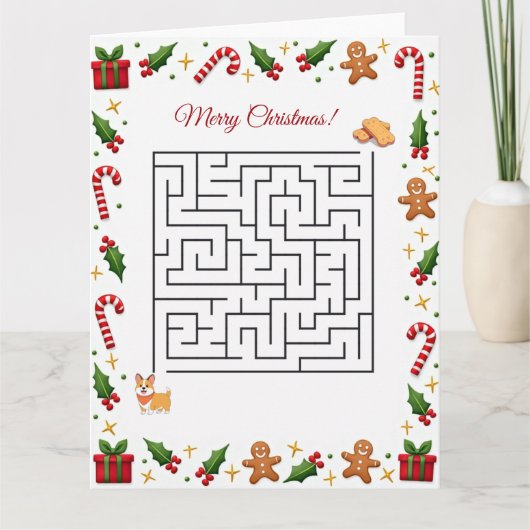 Carte Corgi Christmas Maze Puzzle Holiday (Devant)
