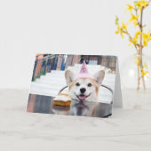Carte Corgi d'anniversaire (Fleur jaune)