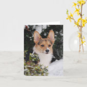Carte Corgi dans la neige (Fleur jaune)