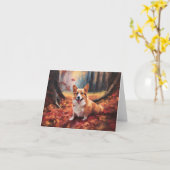 Carte Corgi dans les feuilles d'automne automne automne  (Fleur jaune)