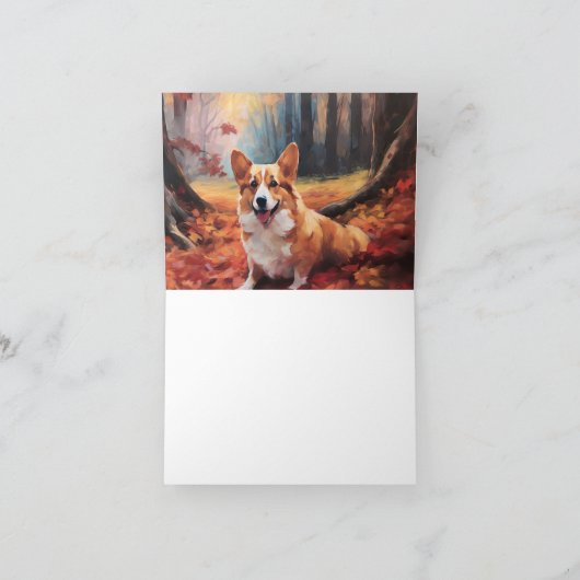 Carte Corgi dans les feuilles d'automne automne automne  (Intérieur)