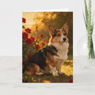 Carte Corgi dans les Roses I Vide