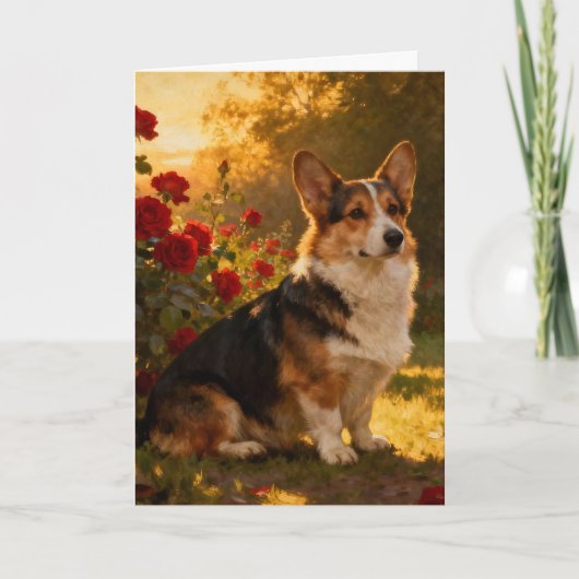 Carte Corgi dans les Roses I Vide (Devant)