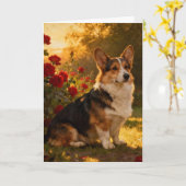 Carte Corgi dans les Roses I Vide (Fleur jaune)