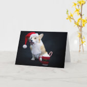 Carte Corgi de Noël se léchant les babines (Fleur jaune)