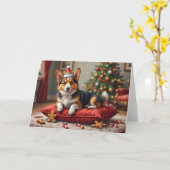 Carte Corgi Dog Christmas Loaf with Santa Crown Art (Fleur jaune)