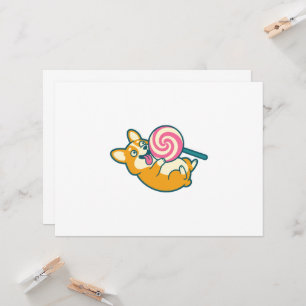 Carte Corgi drôle avec un énorme lollipop