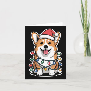 Carte Corgi Enveloppé Dans Les Lumières De Noël