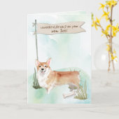 Carte Corgi Félicitations pour le nouveau chien (Fleur jaune)