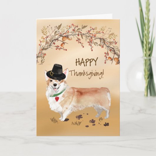 Carte Corgi Funny Pèlerin Casquette Thanksgiving (Devant)