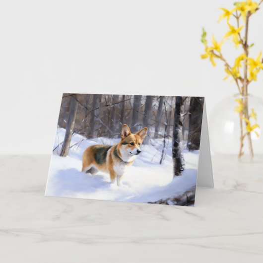 Carte Corgi laisse neiger Noël (Fleur jaune)