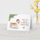 Carte Corgi Noël du chien dans Funny Santa Hat (Fleur jaune)