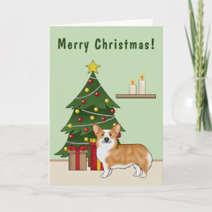 Carte Corgi Pembroke Gallois Rouge et Sapin de Noël