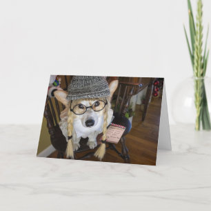 Carte Corgi- Petite fille avec une lettre au Père Noël