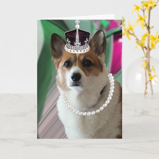 Carte corgi princesse (Fleur jaune)