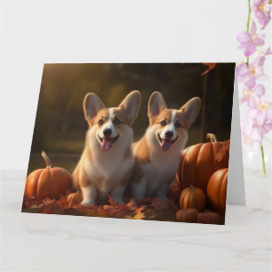 Carte Corgi Puppy Automne Citrouille de plaisir