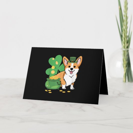 Carte Corgi Saint-Patrick avec chapeau de lutin (Devant)