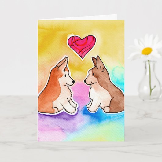 Carte Corgis d'aquarelle mignonne "Envoi d'amour" (Petite plante)
