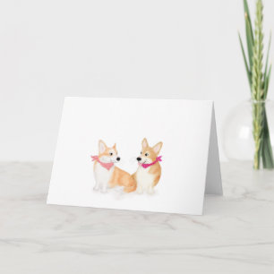 Carte Corgis mignon gallois portant des bandanas roses c
