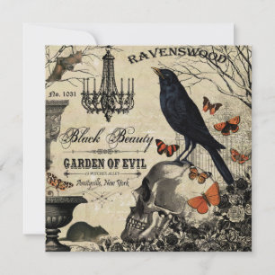 Carte corneille et crâne vintage moderne à halloween