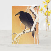 Carte Corneille sur une branche par la salutation (Fleur jaune)