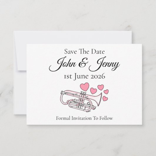 Carte Cornet Musicien Mariage Enregistrer La Date (Devant)