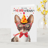 Carte Cornish Rex Cat MEOWvelous Anniversaire (Fleur jaune)