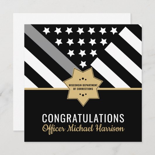 Carte Corrections Officer Thin Silver Line Graduation (Devant / Derrière)