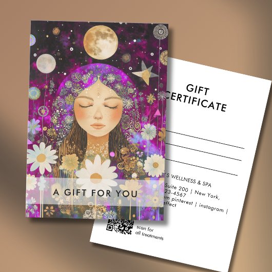 Carte Cosmic Girl Boho Moon QR Code Gift Certificate