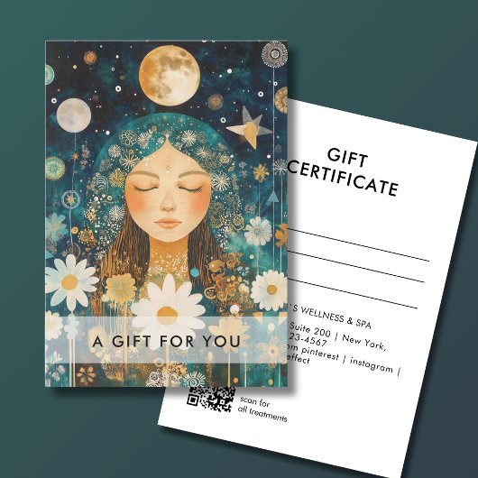 Carte Cosmic Girl Boho Moon QR Code Gift Certificate
