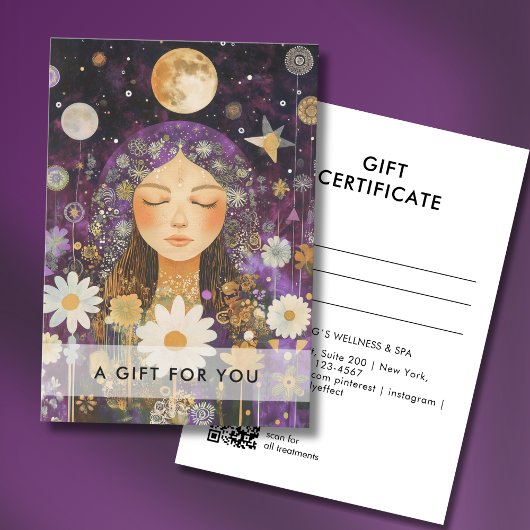 Carte Cosmic Girl Boho Moon QR Code Gift Certificate