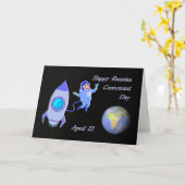 Carte Cosmonaute jour 12 avril russe heureux (Fleur jaune)