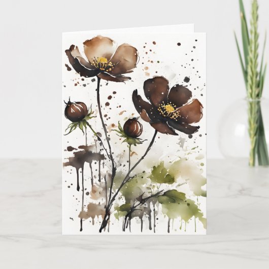 Carte Cosmos au chocolat - Fleurs à l'aquarelle (Devant)
