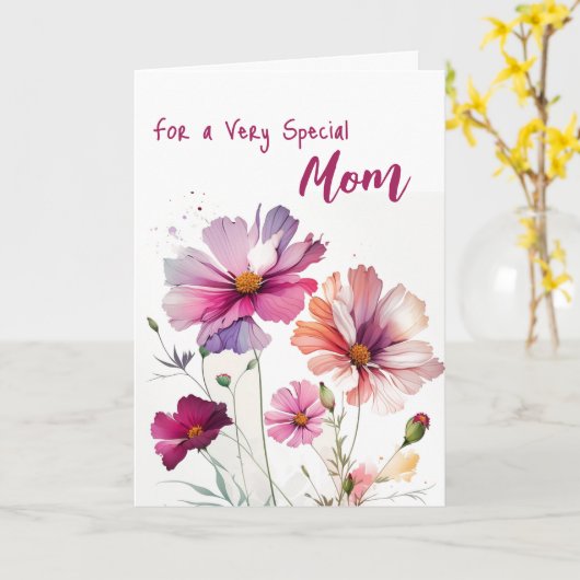 Carte Cosmos Fleur Fête de la Mère (Fleur jaune)