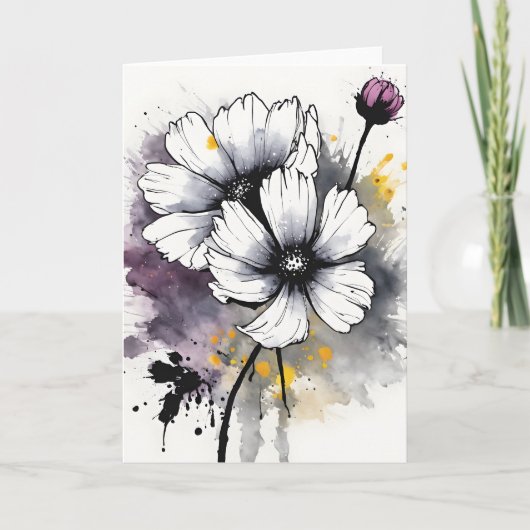 Carte Cosmos - Fleurs aquarelles (Devant)
