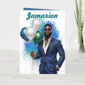 Carte Costume bleu marine suave Anniversaire Afro-Améric (Dos)